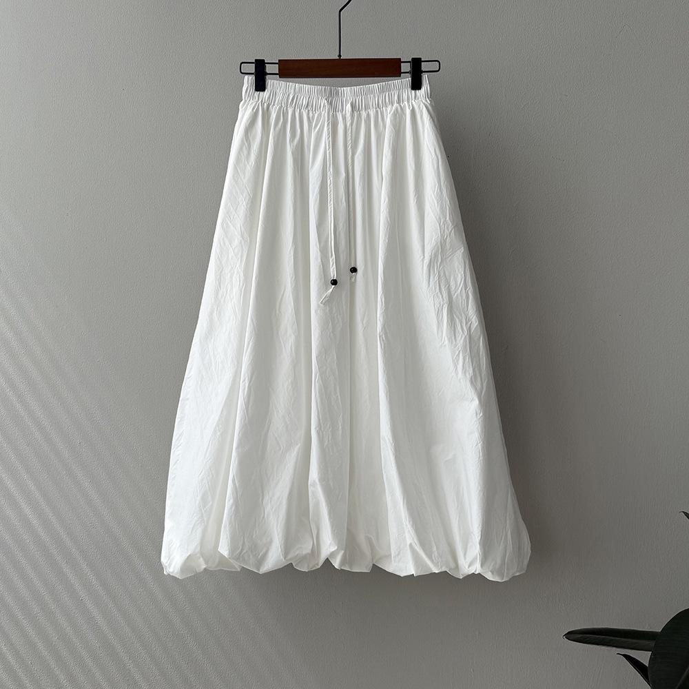 

Johnature Japanese Casual Puffy Bud Skirt Women Summer Elastic Waist Solid Color Simple Loose Pockets Women Skirts L белый