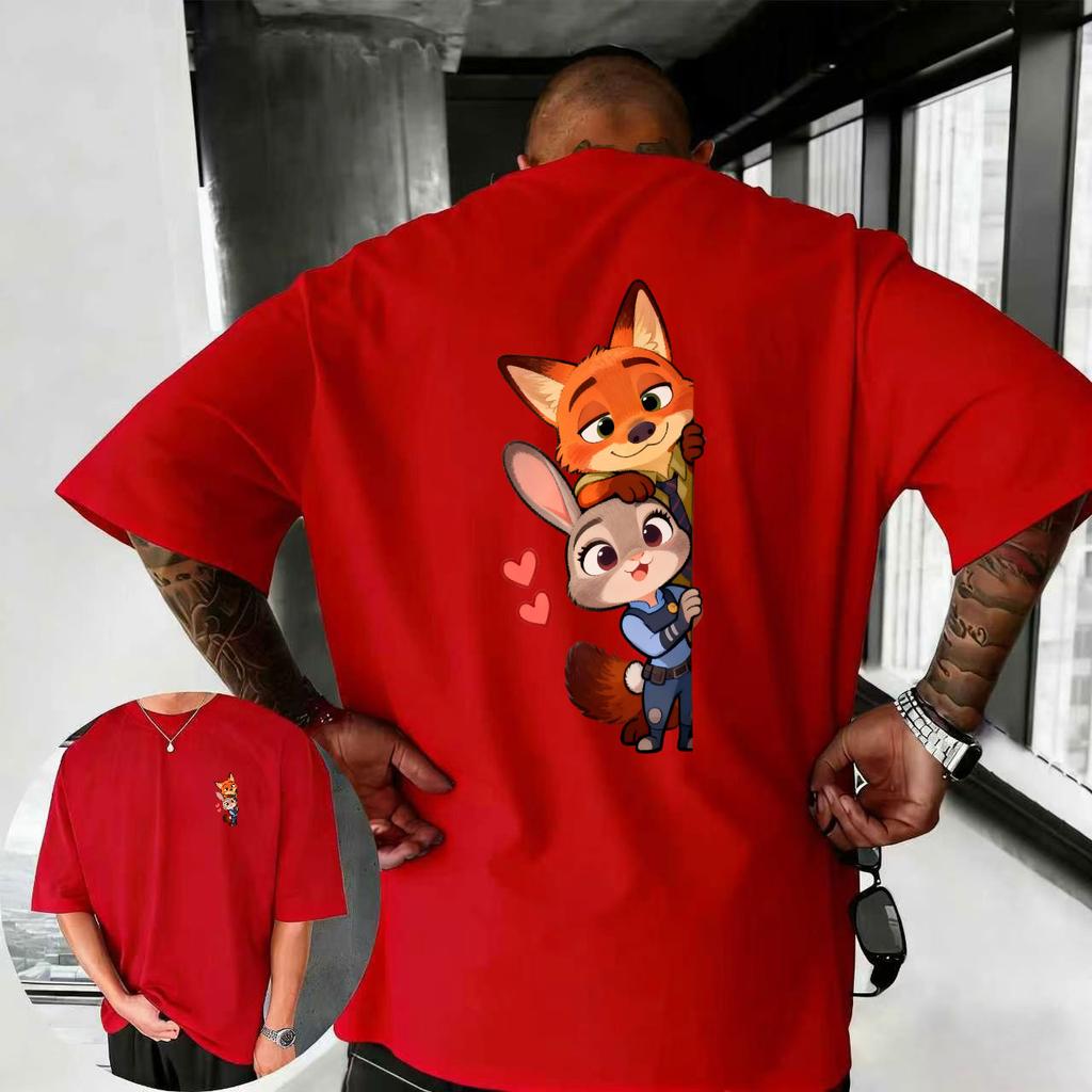 202526 Summer Disney Zootopia Cartoon Hip Hop Pattern 100 Cotton Printed Tshirt New Animation Fashion Sports Mens Tshirt