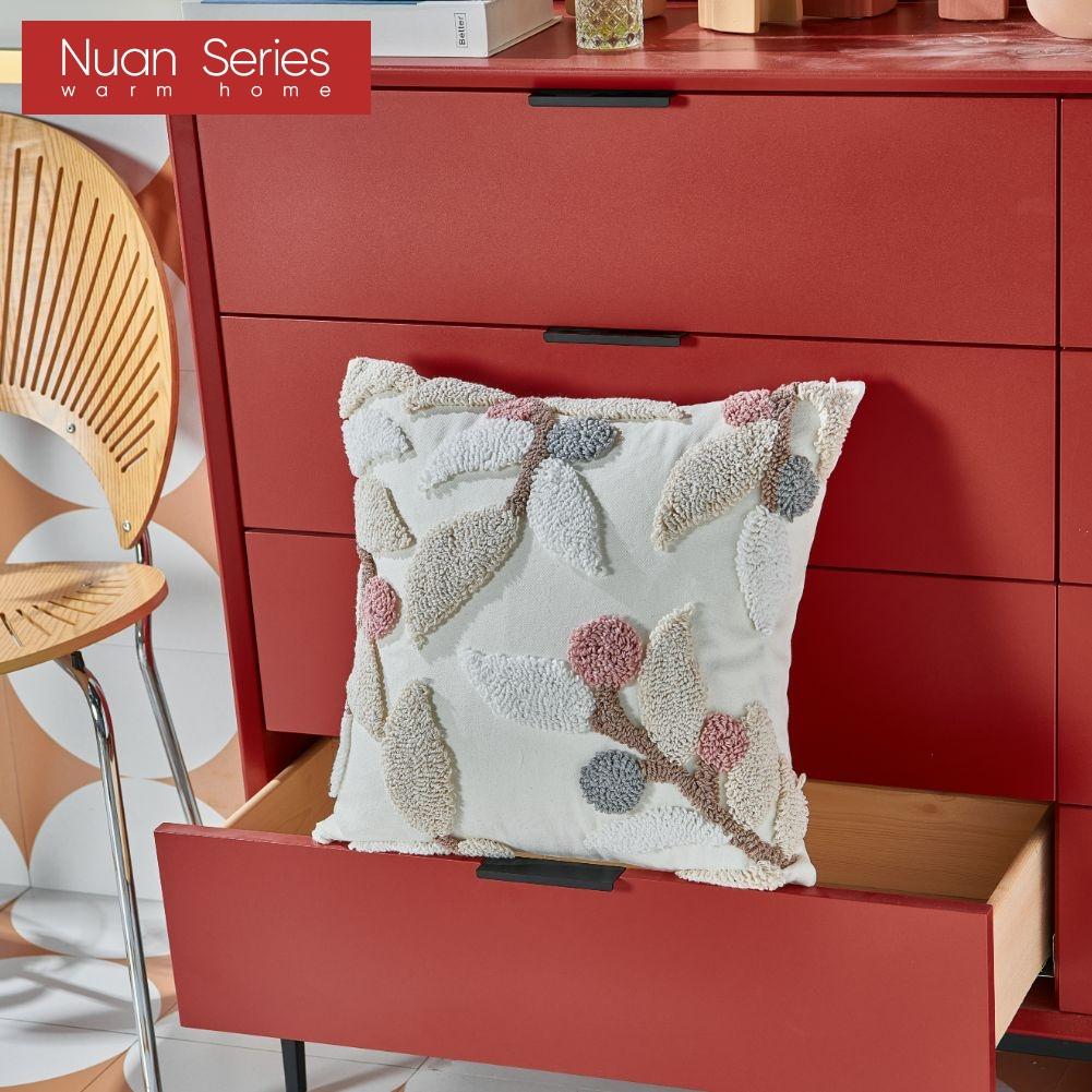 1PC Nuan Series Versatile Floral and Green Leaf Pillowcase 3D Embroidered Cushion Cover for Sofa Living Room Bedroom Home Decor
