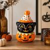 Halloween Tischdekorationen Katzenfiguren mit Kürbisakzent, Glattes Schwarzes Saisonales Regalornament für Kaminsims Eingangsbereich Party-Styling Innenräume