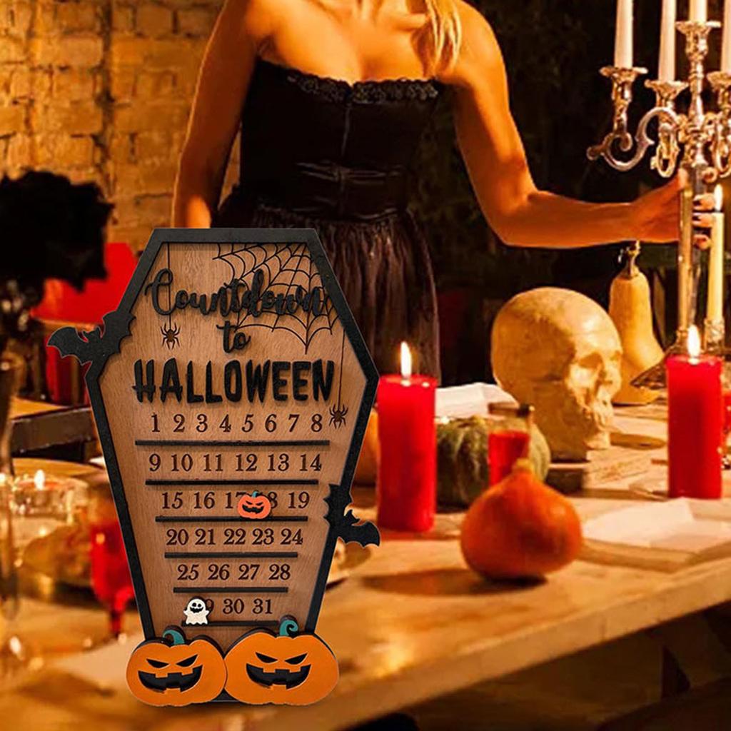 Odliczanie do Halloween drewniana trumna kalendarz adwentowy dynia 31-dniowe Halloween kalendarze odliczające dla dziecka Audt dekory domu