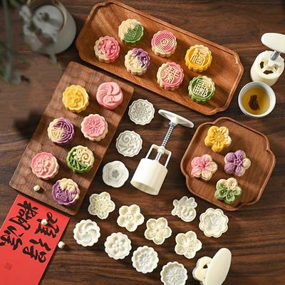 Mid Autumn Festival Round Mooncake Mold DIY 50g Moon Cake Mould Fondant Cake Decoration Tools Sakura Pattern Stamps