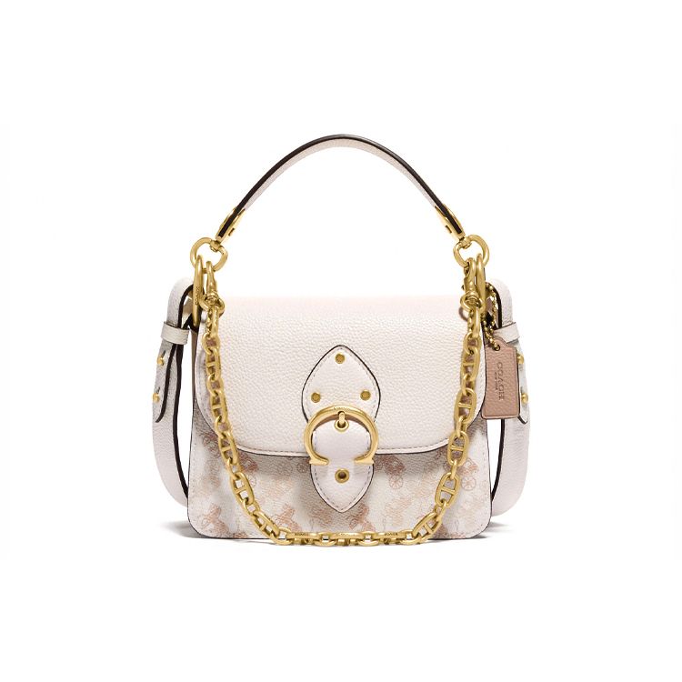 Coach Beat 18 Horse And Carriage Print Chain Coated Canvas And Leather Small Square Handbag Women handbags Cream 4603-B4RGL