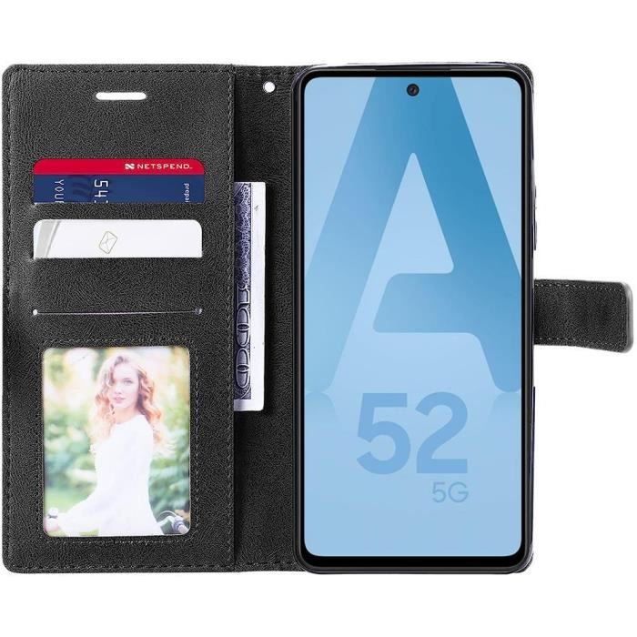 Coque pour samsung galaxy a52s a52 4g-5g flip case effet cuir noir-marron