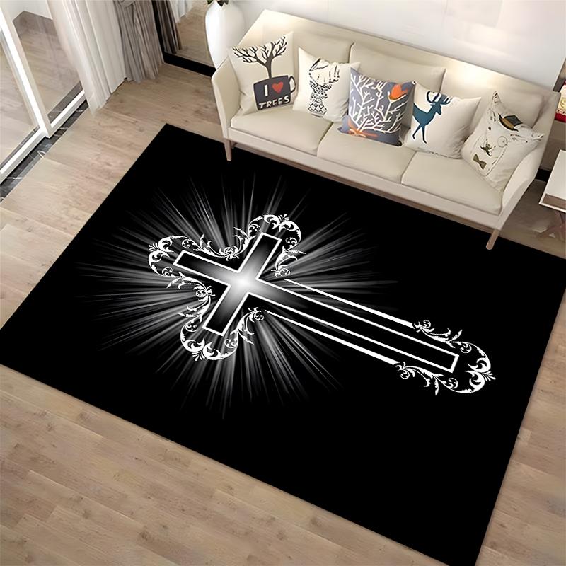 Decorative Cross with Radiant Glow: Non-slip Rug Suitable for Living Room and Bedroom Sofas