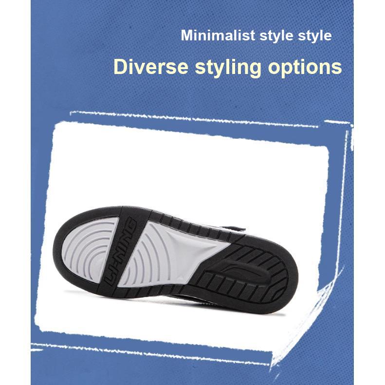 Li Ning Kids Sports Lifestyle Series Synthetic Leather Casual Fashion Wear-Resistant Mid-Top Kids Sneakers Kids sneakers Black White YKCU216-1
