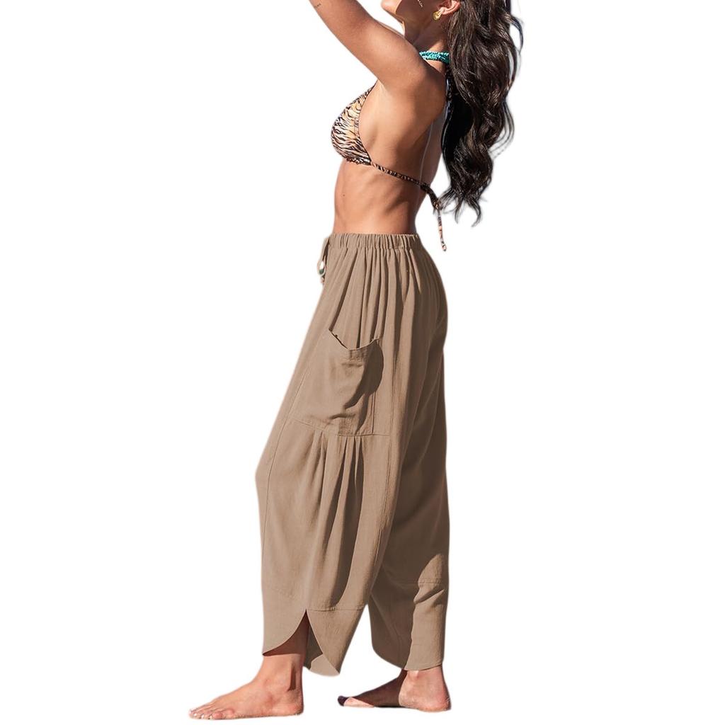 Women's Solid Color Pleated Waist Loose Wide Leg Straight Leg Pants