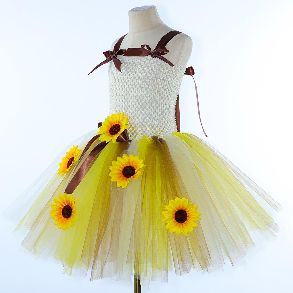 Sunflower Fairy Princess Dress Set for Kids - Fluffy Mesh Dress with Wings