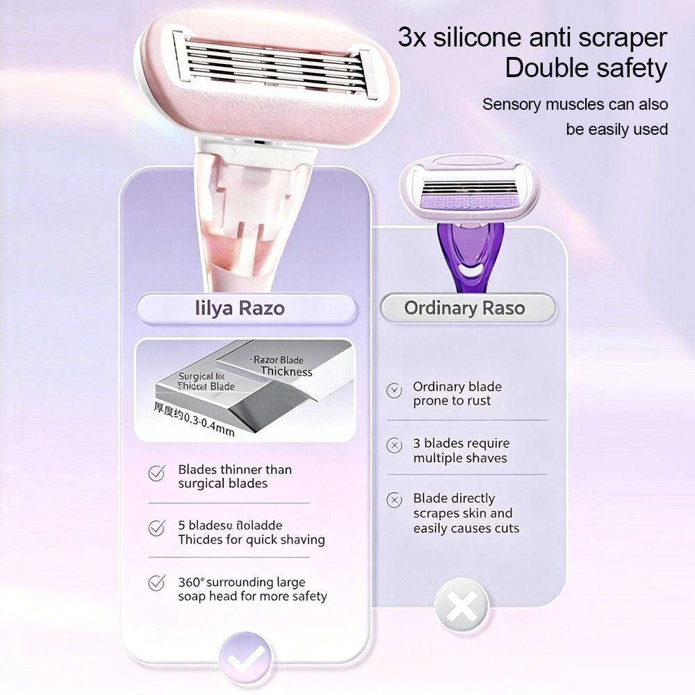 Manual Lady Shaver 5-Blades Epilator Durable Women Razor Private Body