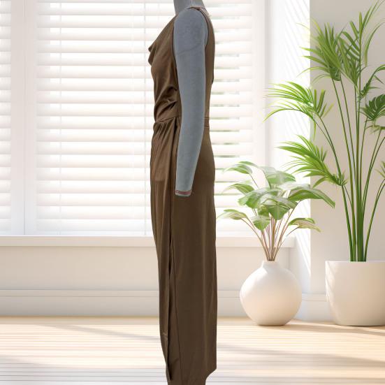 Women's Satin Ruched High Slit Bodycon Maxi Dress Sexy Sleeveless Cocktail Party Wedding Guest