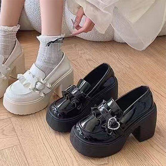 Mine subculture dark punk Japanese leather shoes loafers patent leather heightening shoes