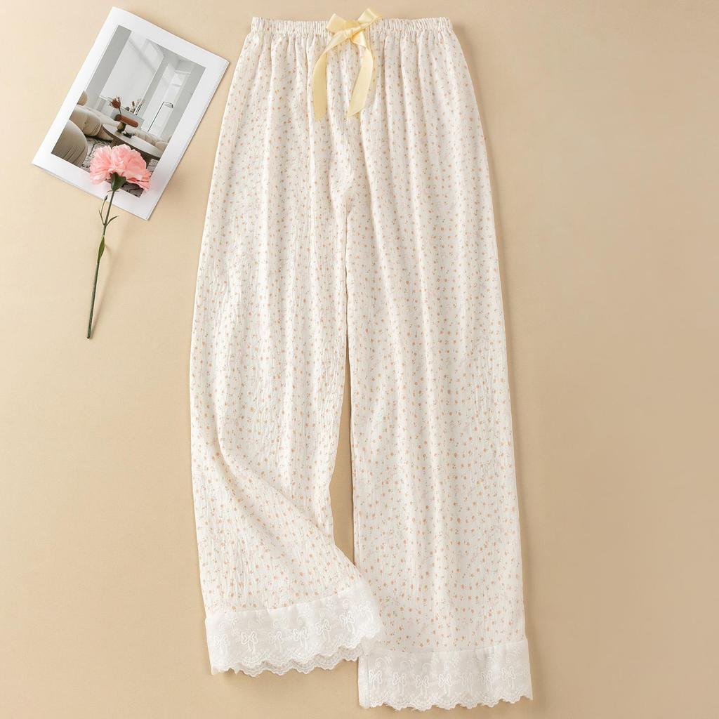 Women's Summer Floral Lace Cotton Pajama Pants - Lightweight, Loose-Fit, Versatile for Home or Outdoors