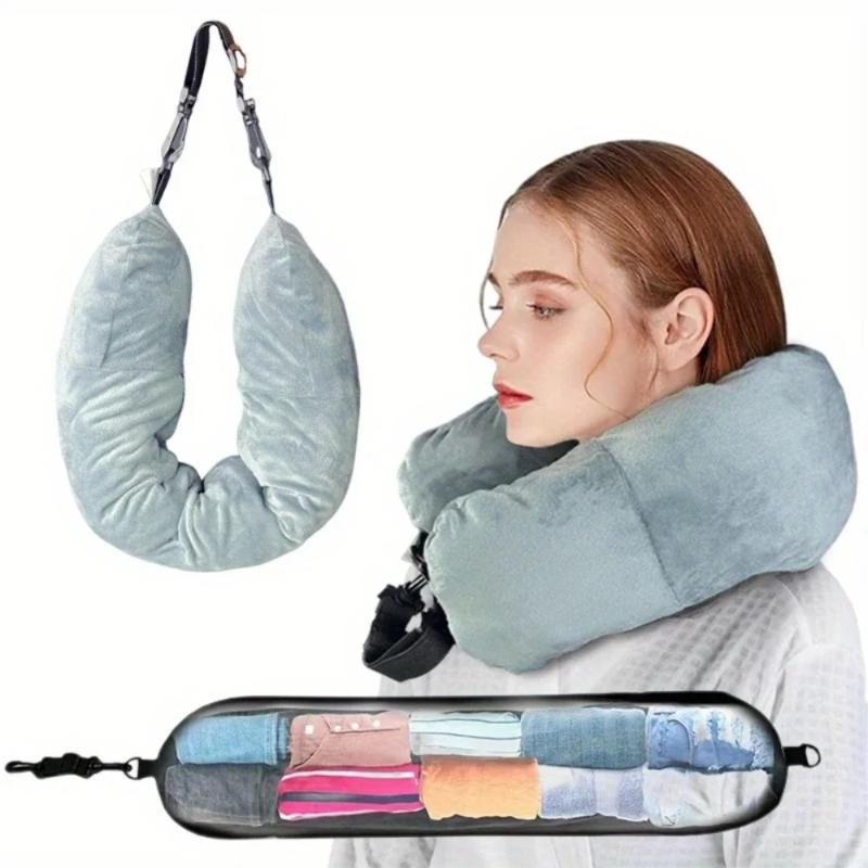 2026 New Fashion Travel Pillow With Storage Pouch, Adjustable Polyester Neck Support, Comfortable & Lightweight