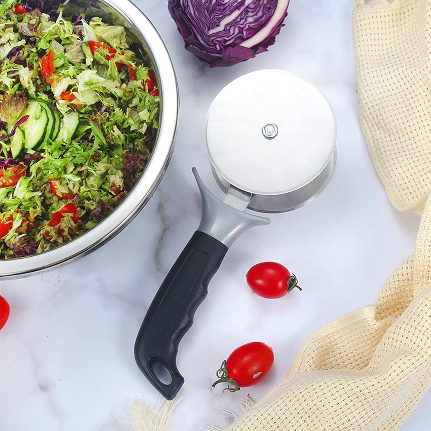 

Инструмент для нарезки салата, Измельчитель салата-латука с защитными крышками, Двойные колеса, Круглый резак из нержавеющей стали, Быстрая кухонная подготовка