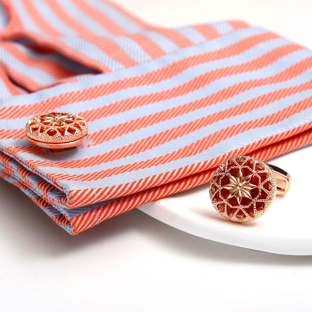 Spot wholesale exquisite creative hollow pattern design round 3 colors optional men's cufflinks, cross-border hot-selling jewelry