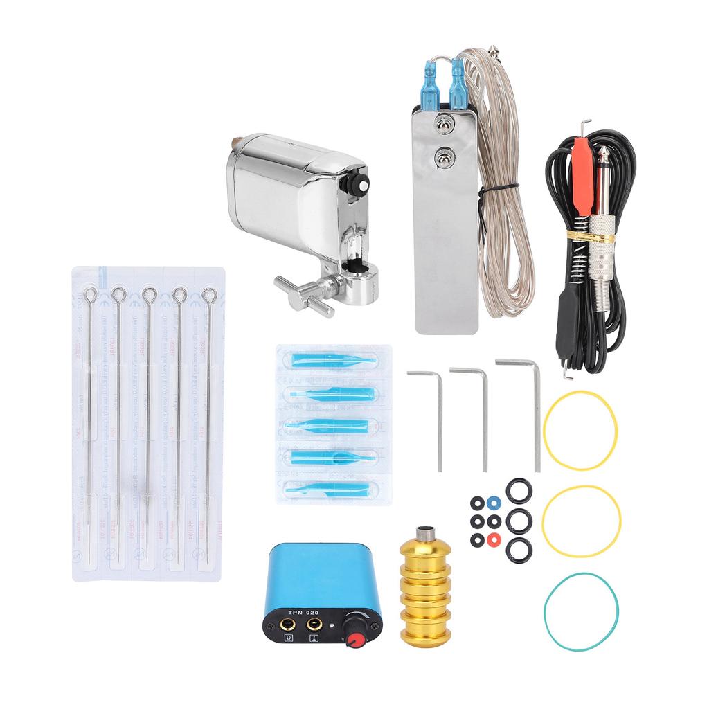 Tattoo Kit Liner Tattoo Motor Gun Kits Tattoo Machine Accessories for Beginners 90‑265V SilverEU