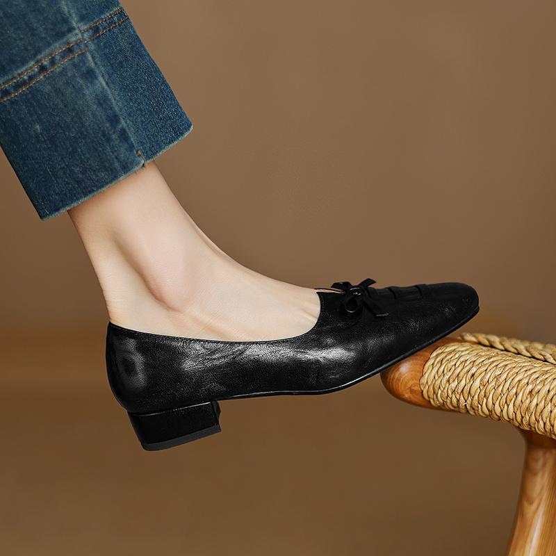 Fashion 2025 New Arrival Soft Genuine Leather Women Heels Shoes Square Toe Comfortable Fashion Casual Low Heel Shoes Four Seasons Shoes