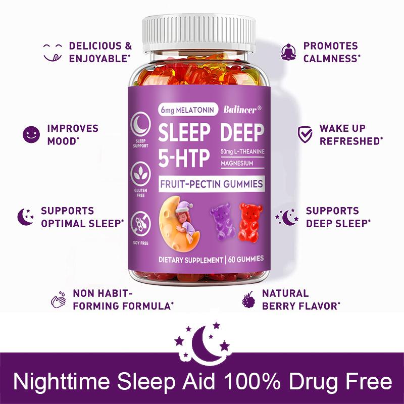 Sleep Gummies with L‑Theanine & Magnesium,Natural Berry Fruit‑Pectin Gummy, 60 Count 30‑Servings Dietary Supplement