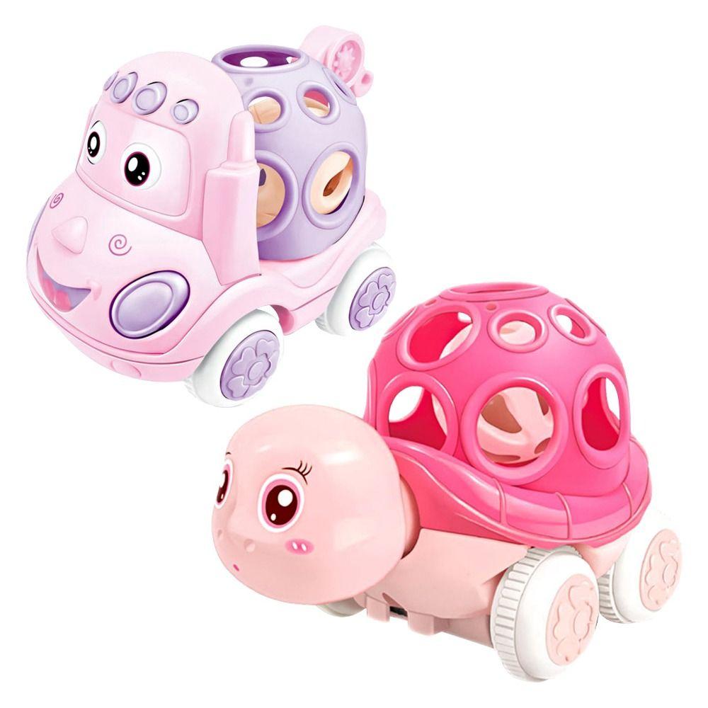 

Friction Powered Inertia Pull Back Car Press and Go Rattle Roll Cars for 1-3 Years Old Pink Turtle