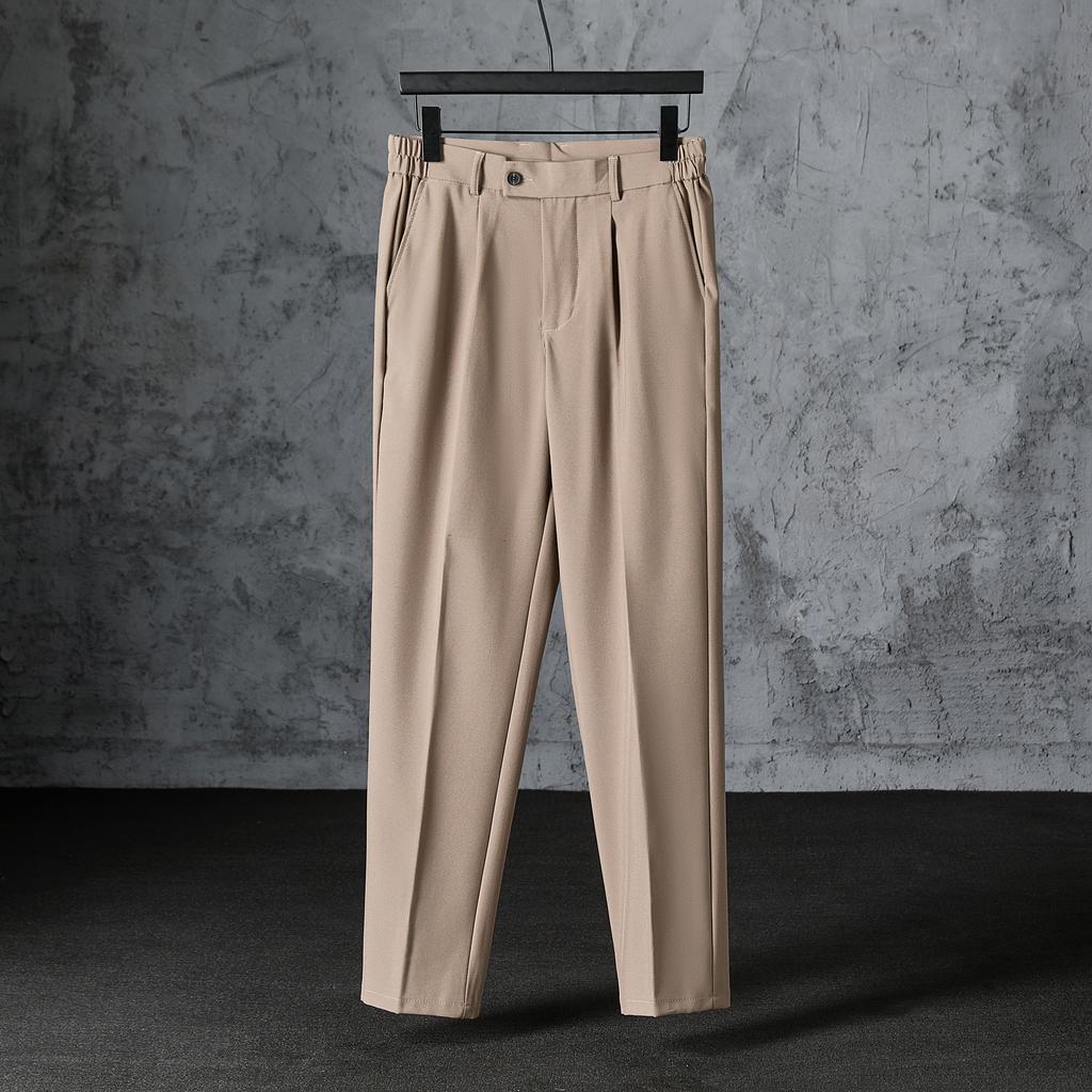 Spring/Summer Ice Silk Drape Solid Color Tapered Nine-Point Dress Pants Men's Wrinkle-Free Slim-Fit Slim Pants Casual Long Pants