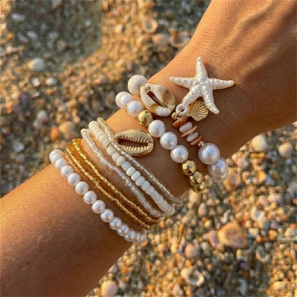 Starfish Multilayer Shell Bracelets Bohemian Wrap Charm Hand Chain New Conch Beaded Bangles Gifts