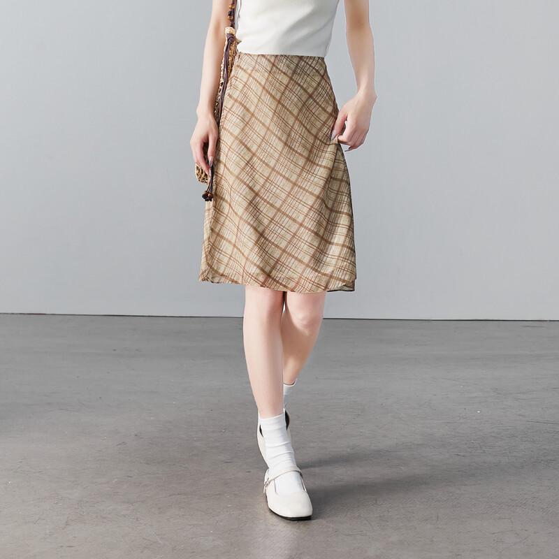 SOFSIL 2026 Summer Plaid A-Line Midi Skirt 30/XXL