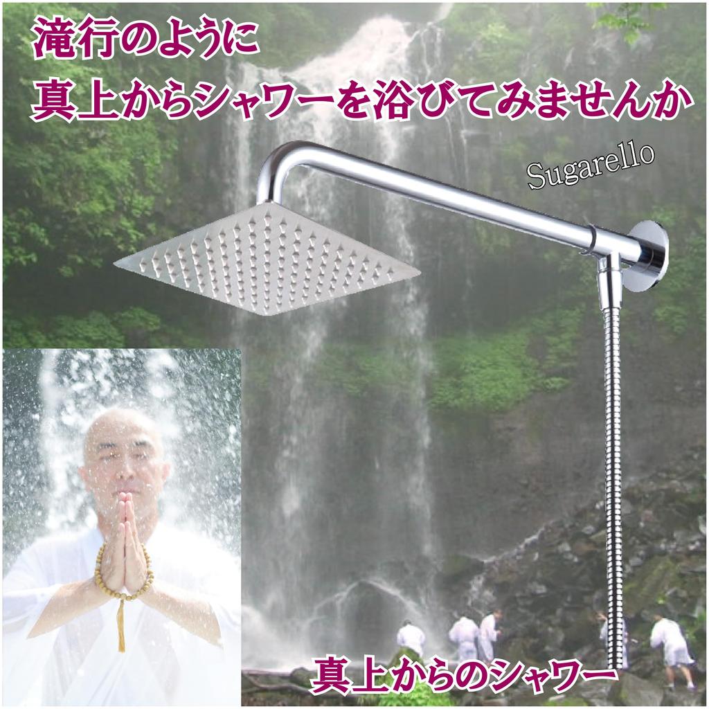 Sugarello Shower Stainless Overhead Rainfall Directly with Square Hose Set Head, Steel, Water-Saving, Shower, Shower, Overhead, G1/2 (25cm)