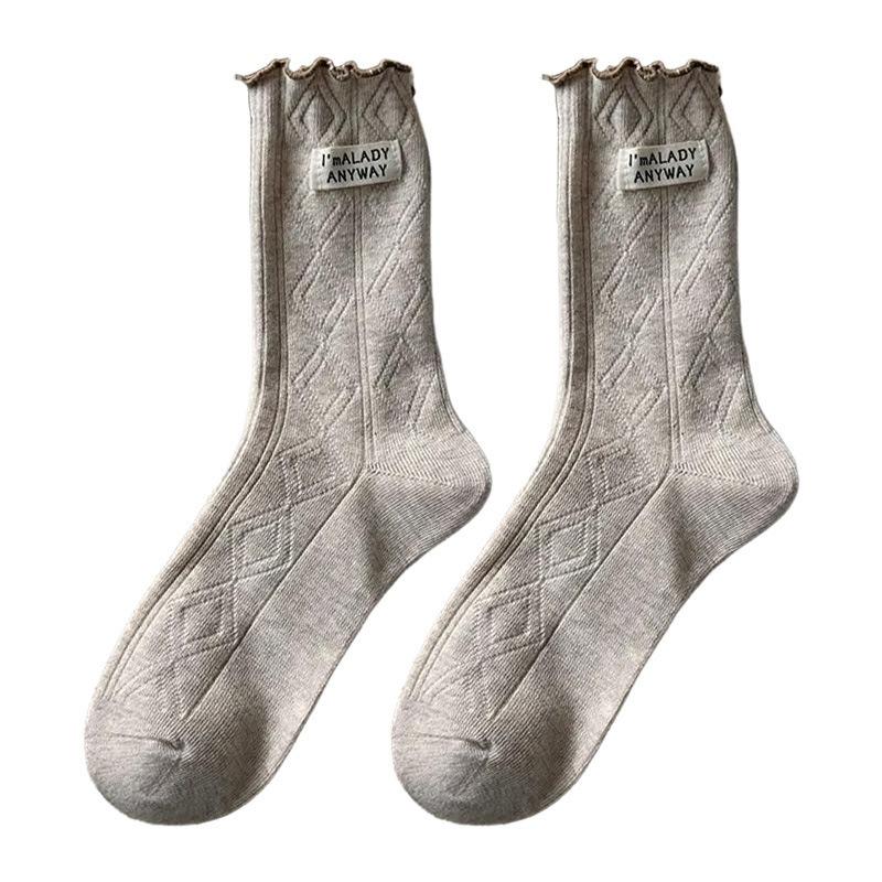 Fall and Winter Children's Cotton Moisture-Wicking Breathable Elastic Mid-Calf Socks Soft and Comfortable with Wooden Ear Decorations