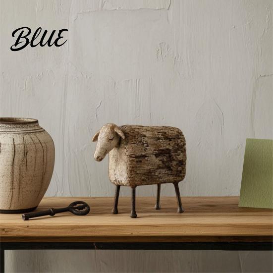 Modern Rustic Home Decor Distressed Imitation Wood Grain Sheep Figurine Resin Farmhouse Animal Statue for Shelf Tabletop Decor Retro Country