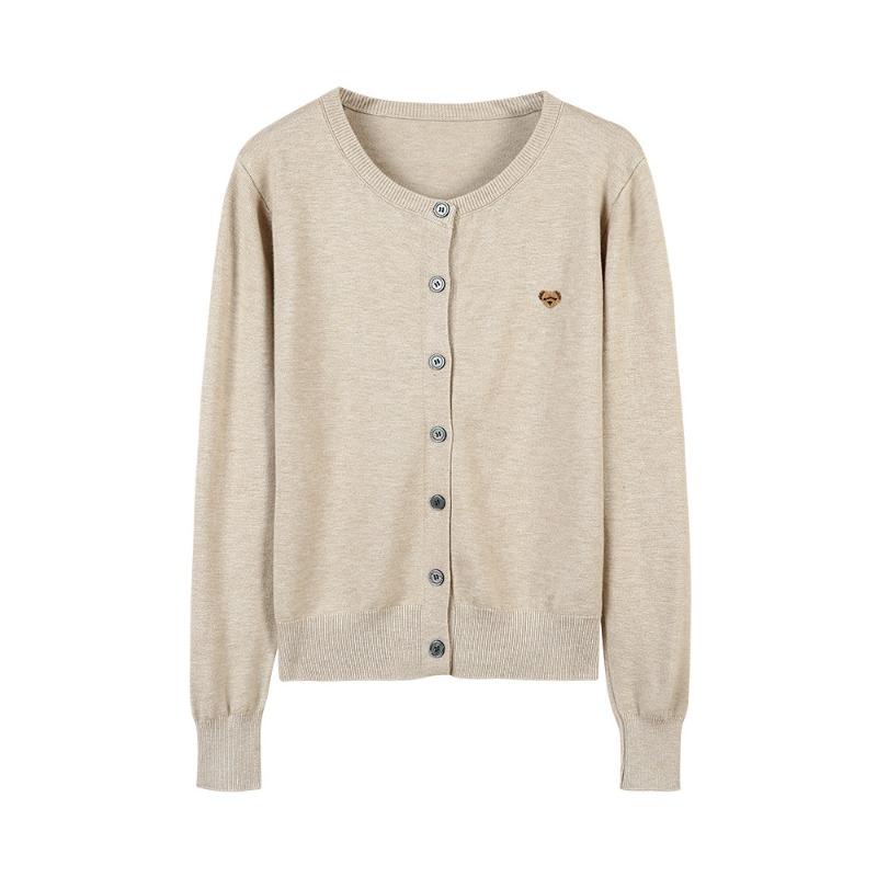 

Autumn style soft waxy bear embroidered long-sleeved knitted sweater women s early autumn gray cardigan sweater jacket One size [recommended 80-60kg]
