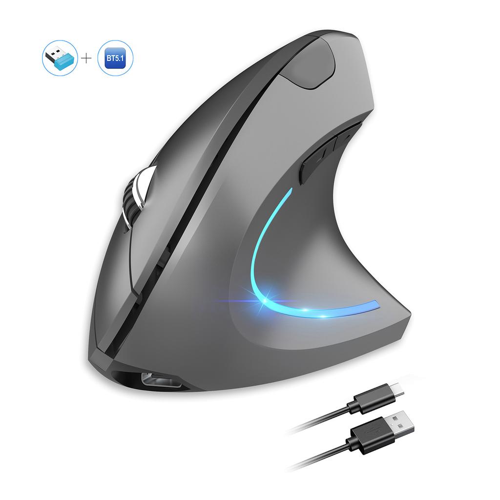 Ergonomic Wireless Vertical Mouse 2.4 G+BT5.1 Two mode Connection 2400DPI Silent Design
