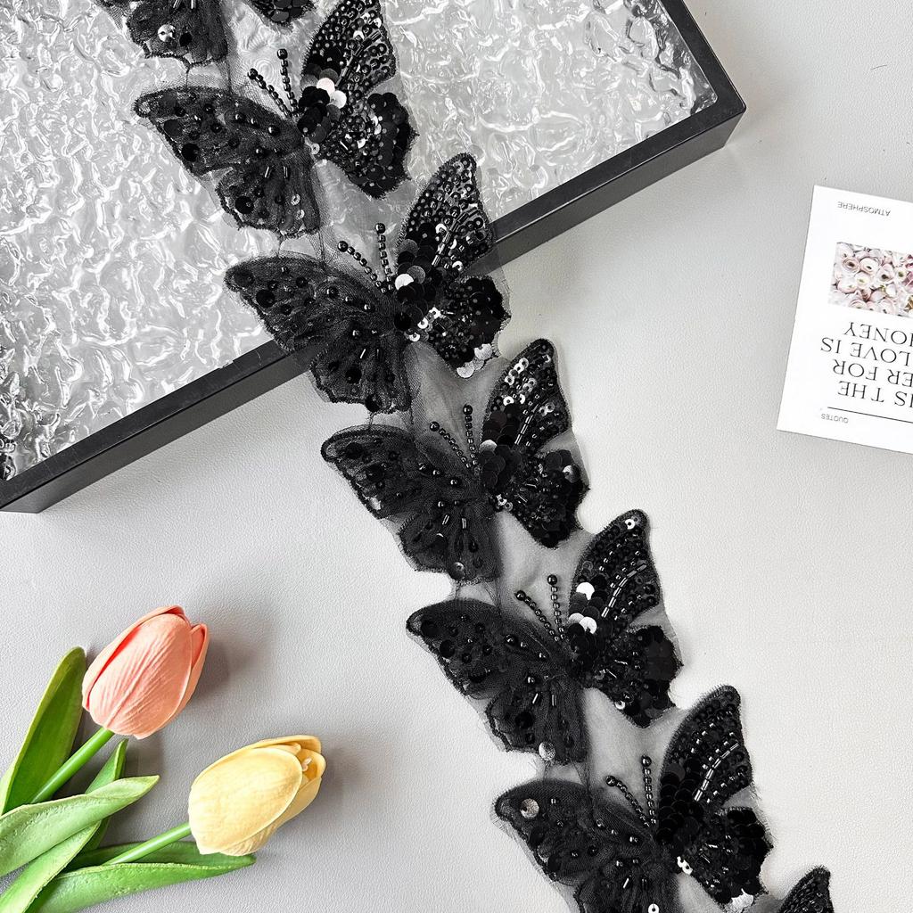 Black Butterfly Handmade Staple Sequins Barcode Cloth Sticker Clothing Lolita Skirt Hair Accessories Lace Accessories