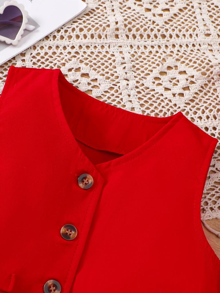 British Style Girls' V-Neck Suit Set: Includes Solid Base Layer & Trousers