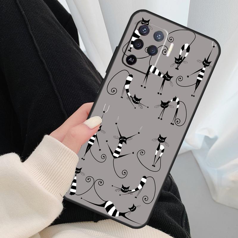 Cute Cartoon Cats Collage Case For Oppo A17 A57 A77 A40 A78 A54 A74 A94 A76 A16 A96 A18 A60 A80 A38 A58 A98 A15 A5 Pro