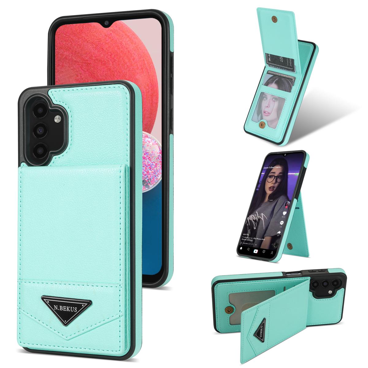 

N.BEKUS For Samsung Galaxy A13 4G/A13 5G Leather+TPU Kickstand Back Cover RFID Blocking Card Holder Phone Case Green