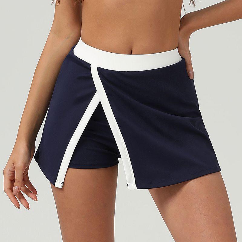 

Foreign Trade New Contrast Color Quick-Drying Tennis Skirt Outdoor Sports Slit Anti-exposure One-Piece Pantskirt Running Fitness Half-Length Dark Blue M (recommended 50.00 kg-55.00 kg