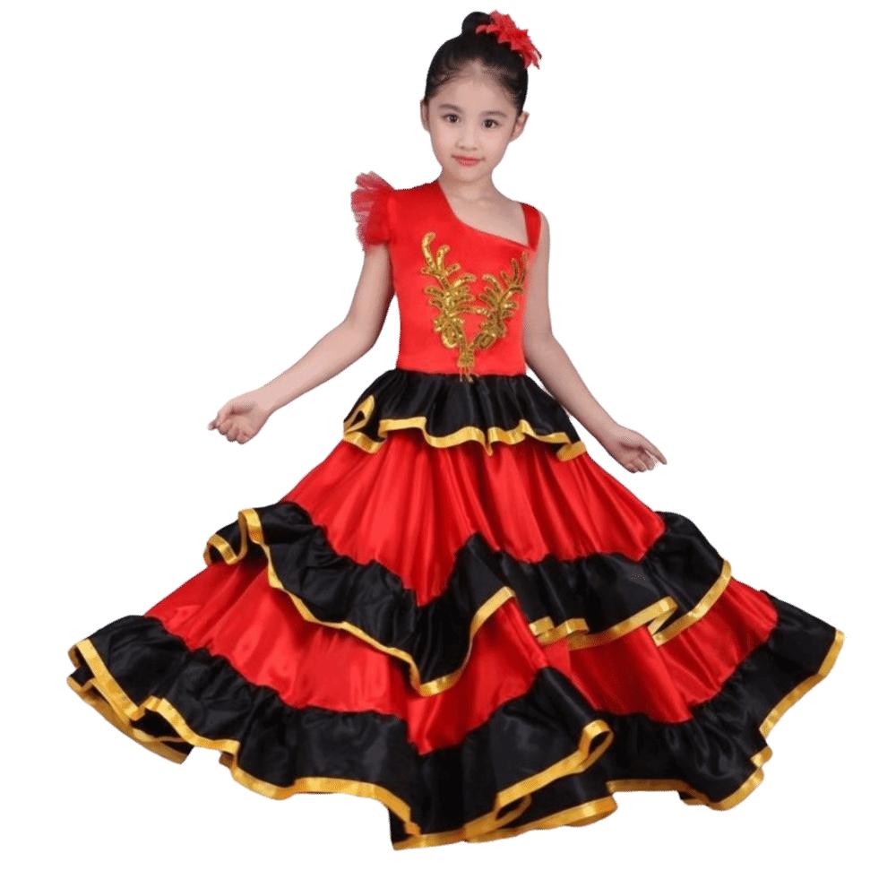 Weiches Performance-Kleid Satin Langes Kleid Hohe Qualität Tanzkleid Stierkampf-Performance