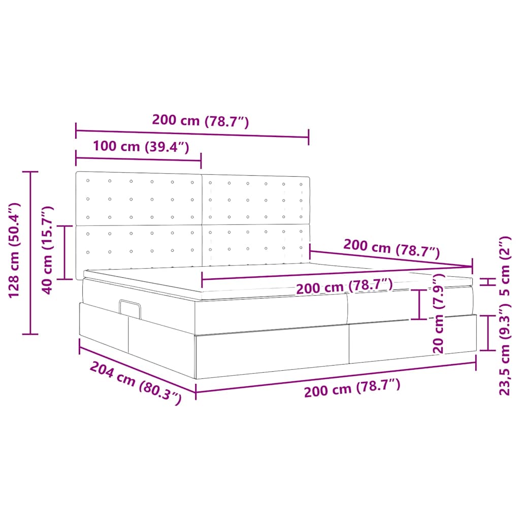 LED Storage Bed with Mattress Taupe 200 x 200 cm Fabric