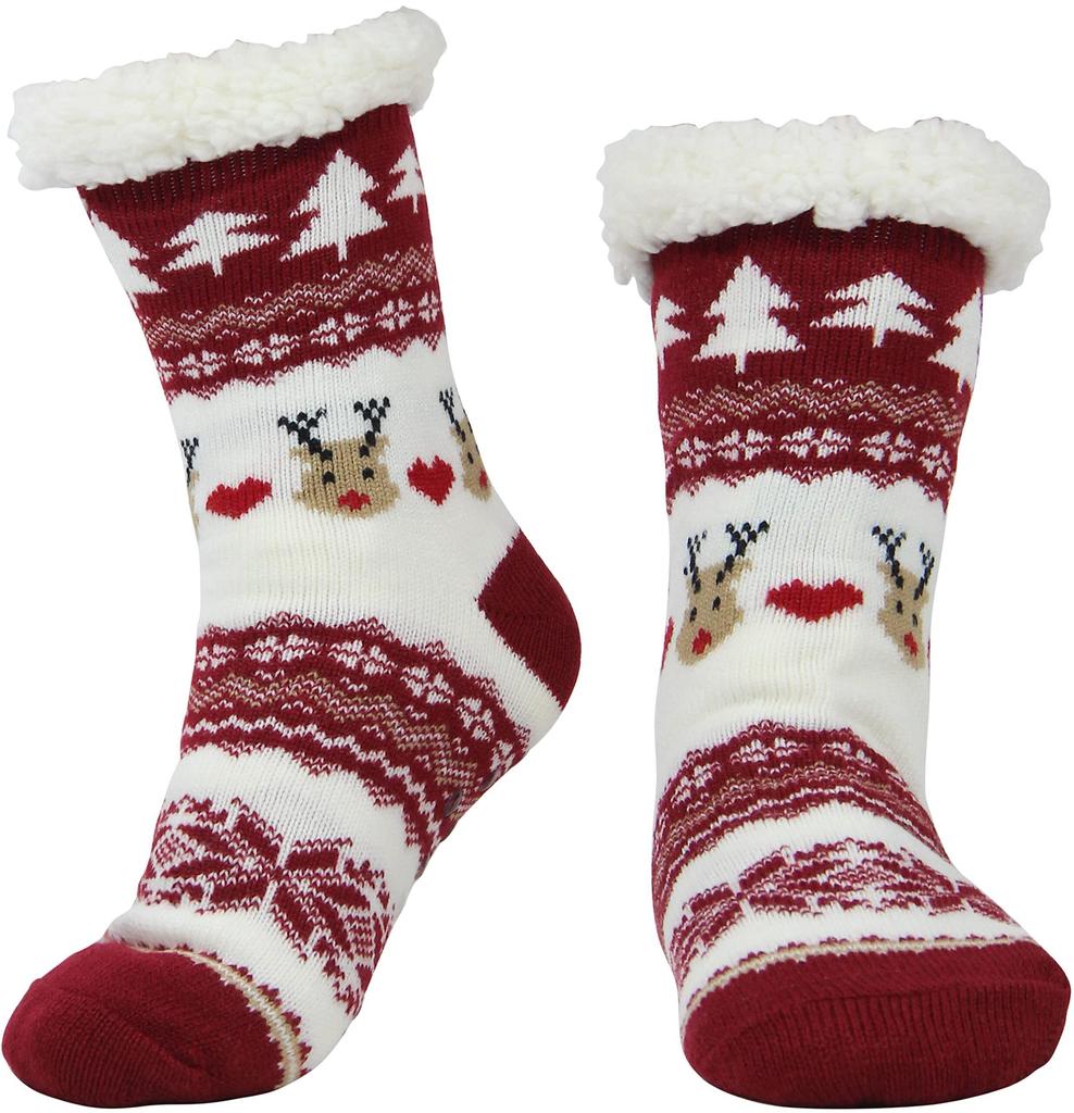 Christmas Slipper Socks Women Winter Thick Floor Socks with Grippers Non Slip Warm Fuzzy Socks Sleep Home Snow Sock Xmas Gifts