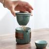 Bluestone Glaze Striped Ceramic Quick Tea Cup One Pot Three Cups Portable Kung Fu Tea Set