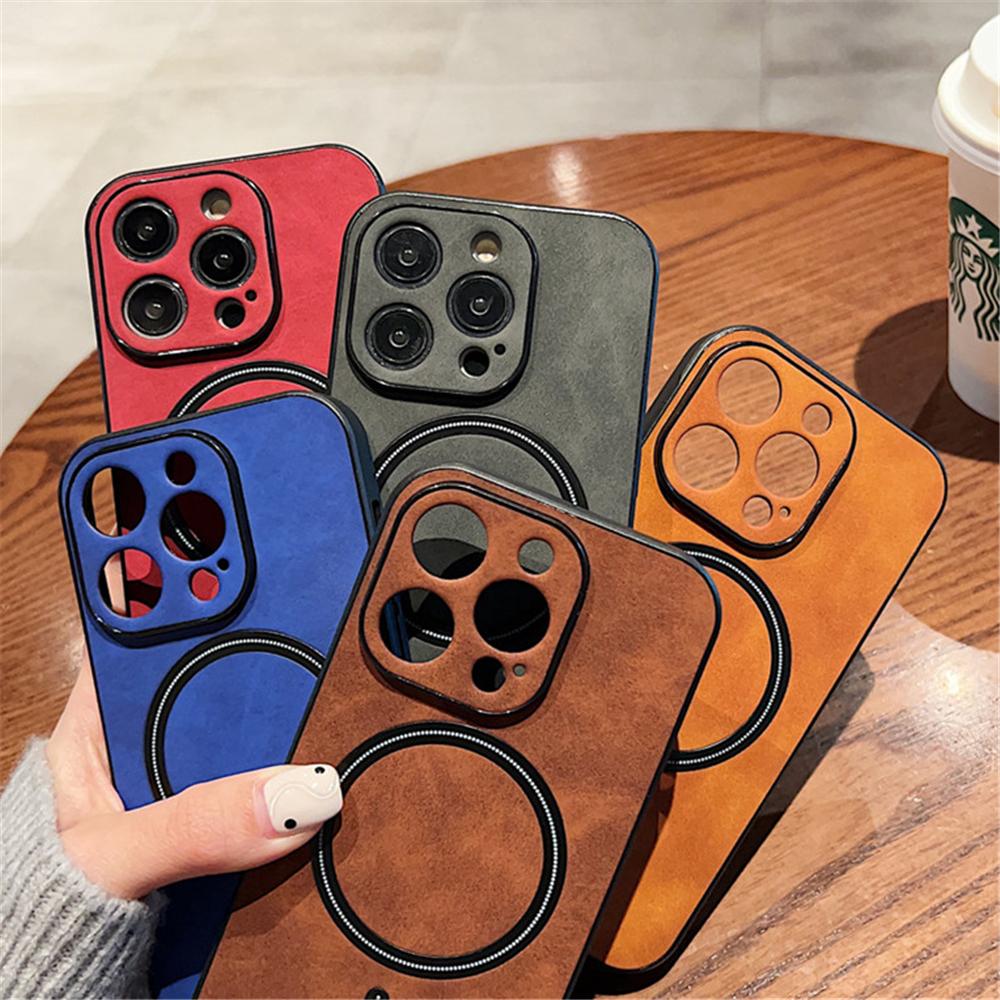 Leather For Magsafe Magnetic Case For iPhone 16 15 Pro Max 14 13 12 11 XR XS X  Wireless Charge Silicone Camera Protection Cover