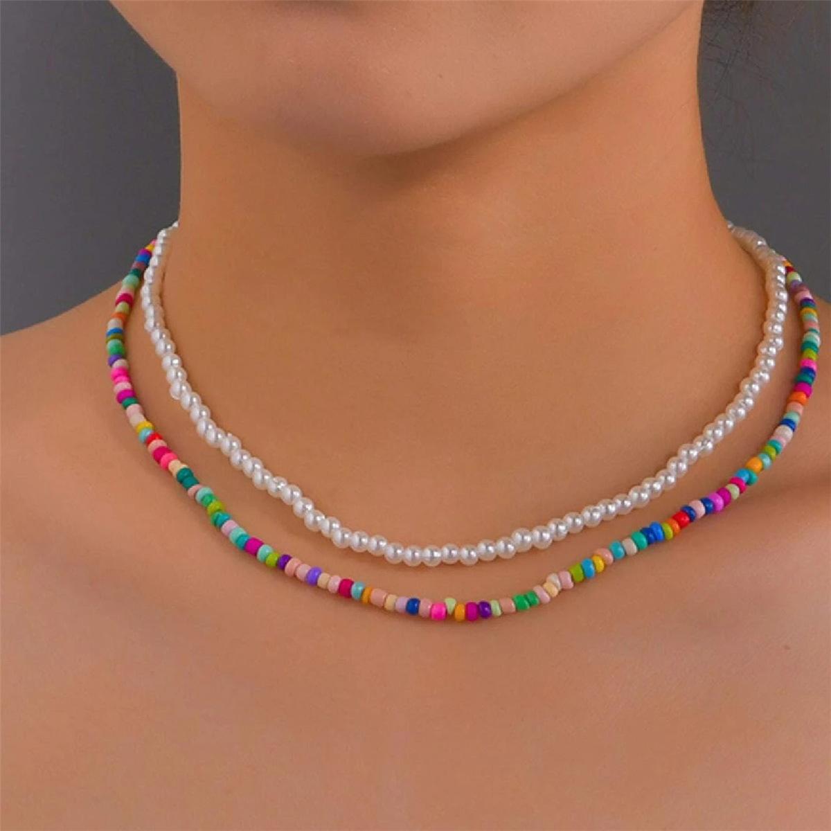 

Модные украшения, ожерелье из цветных рисовых бусин, короткая цепочка на шею, новые популярные украшения. разноцветный