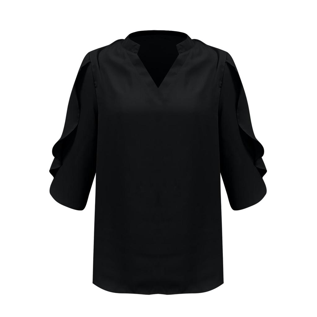 Women's Fashion Casual V,Neck Petal 3/4 Sleeve Loose Chiffon Blouse