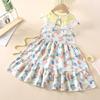 Summer Girls' Sleeveless Floral Princess Dress - Cotton Silk Blend for Outdoor Wear