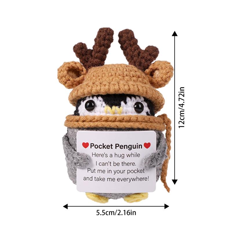 Funny Positive Penguin Collectible Doll With Encouragement Card Small And Cute Toy Wearing Hat Doll For Cheer Up Decorations