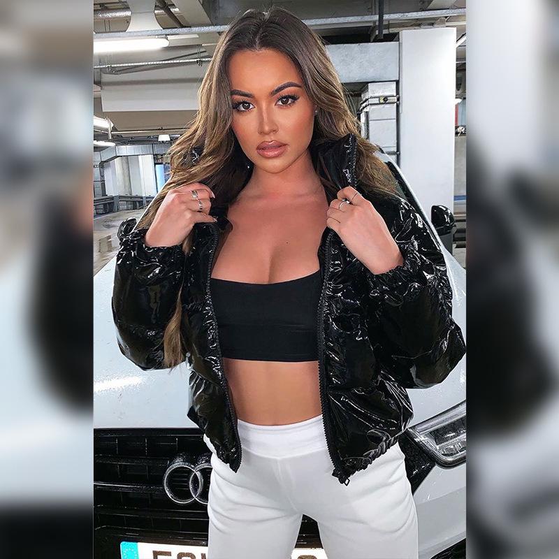 A2066T Women's Cotton-Filled PU Leather Jacket - Stand Collar, Autumn/Winter Collection