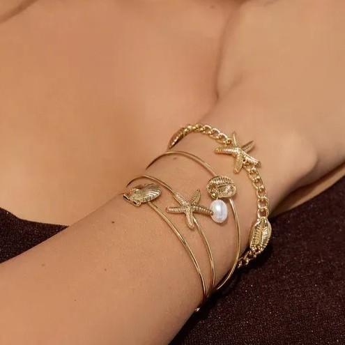 Ocean Wind Bracelet Set European and American Jewelry Shell Starfish Temperament Versatile Design Sense Opening Bracelet