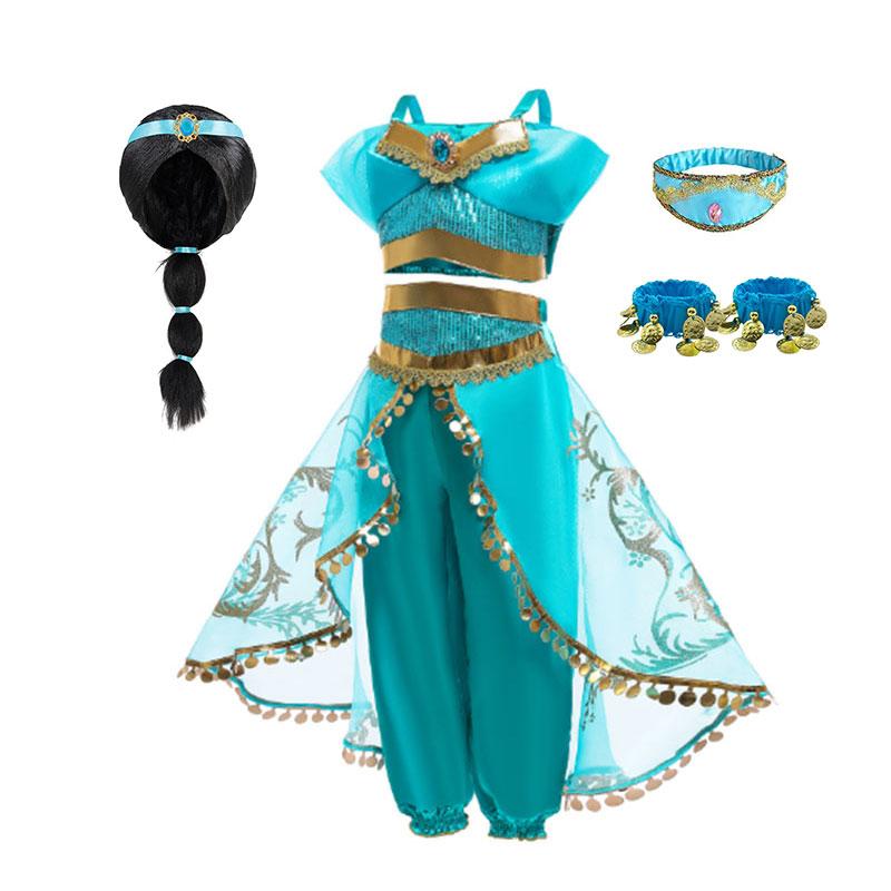Halloween Arabian Style Princess Costume Kids Jasmine Cosplay Girls Magic Lamp Story Role Play Performance Apparel Dress Set