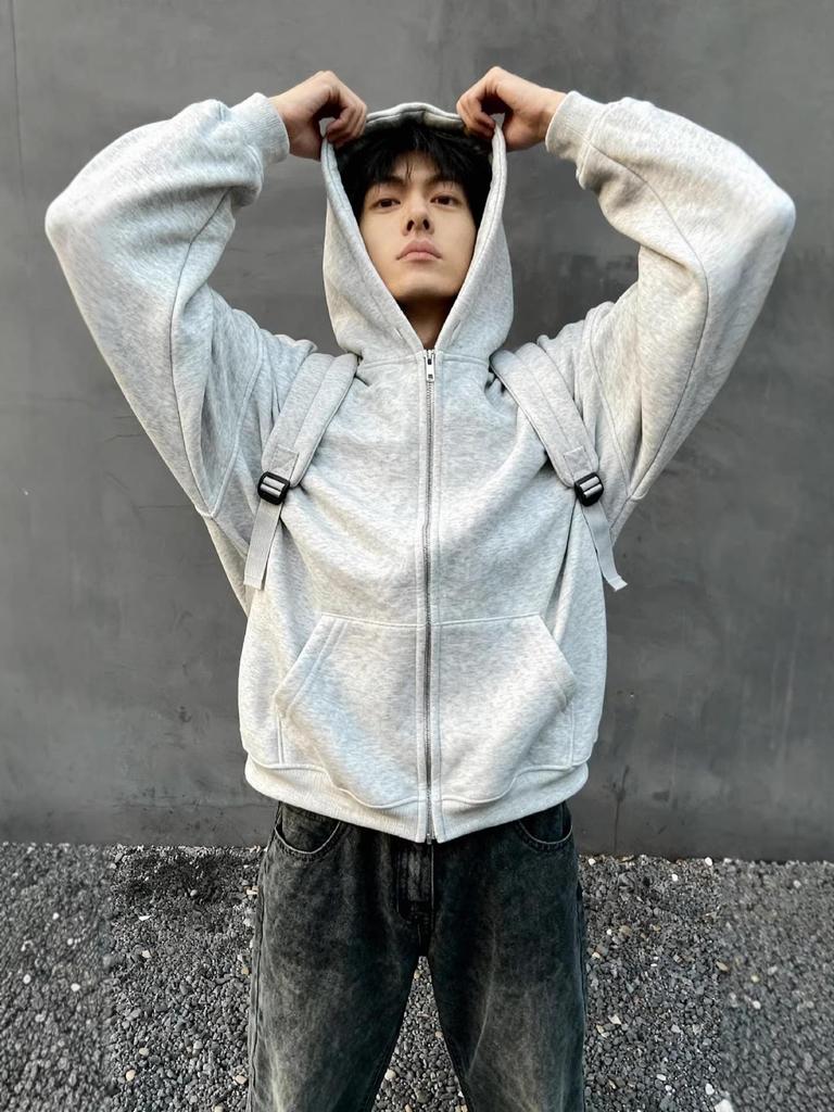 New Style Men's Heather Gray Hooded Sweatshirt with Backpack, Loose Fit, Perfect for Elementary Students.