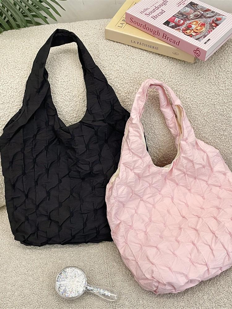 Borsa a Tote a Spalla Unica Plaid Pieghettato - Borsa a Mano di Grande Capacità Stile Coreano per Donne